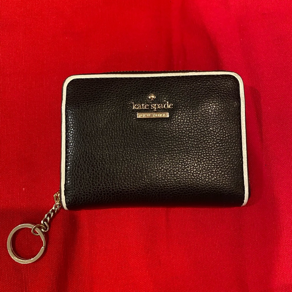 Kate Spade Black Leather w/ white trim Zip Card Case